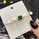 Wenkouban 2022 New Green Crystal Hair Clip Hairpins for Women Fashion Simulated Pearl Hair Accessories Set Luxury Wedding Female Ornaments