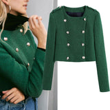 Wenkouban Women's autumn coat 2023 solid color Fashion short Tweed jacket female blazer button long sleeve Cardigan for women's blazer
