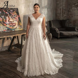 Graduation dress Plus Size Modest A-line Wedding Dresses 2022 Lace Appliques Bride Dresses V Neck Lace-up Corset Back Bridal Gown robe de mariée