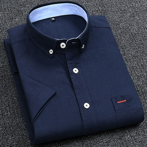 Summer Men's 100% Cotton Oxford Shirts Casual Slim Fit Design Short Sleeve Fashion Male