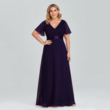 Plus Size Evening Dresses Long XUCTHHC Elegant A Line V Neck Ruffles Chiffon Formal Wedding Party Dress Robe De Soiree 2021