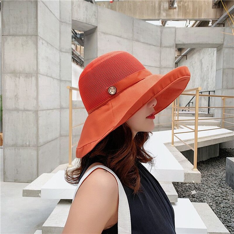 Wenkouban 2023 Anti-UV Wide Brim Cotton Linen Sun Hat For Women Vacation Summer Panama Foldable Bucket Hat Large Brim Korean Beach Sun Hat