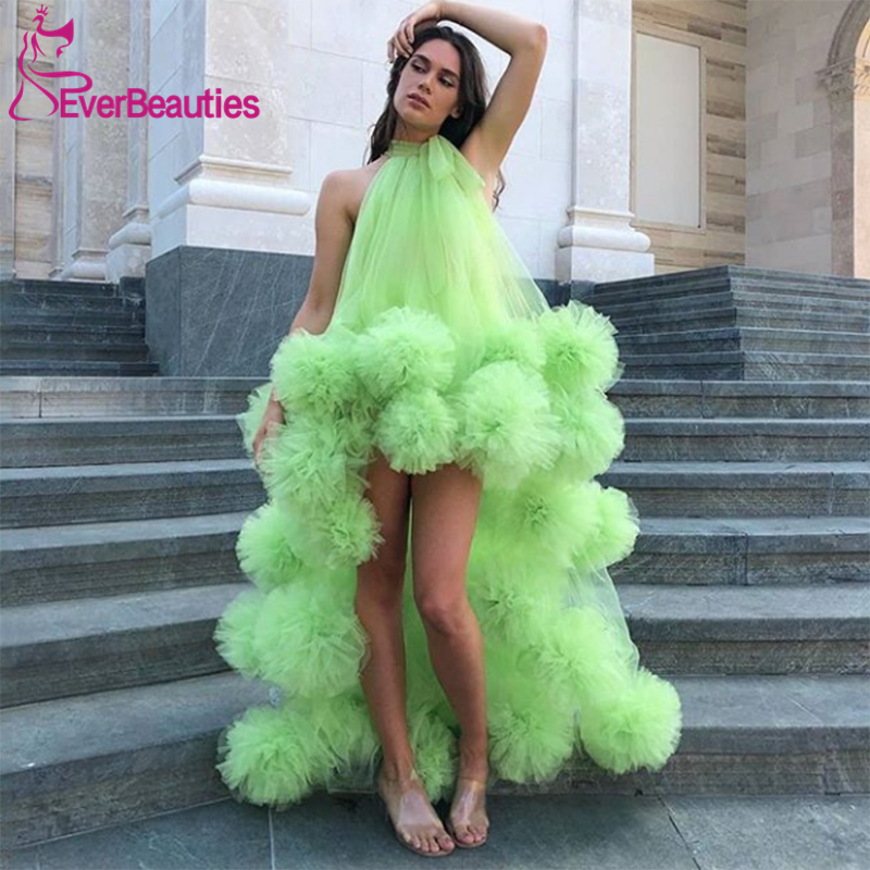 Green Prom Dresses 2022 Tulle Party Dresses Vestido Formatura Robe De Soiree Halter Neck Vestidos De Gala