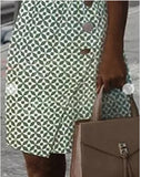 Wenkouban  Summer New Sleeveless Printed Green Button Casual Dress