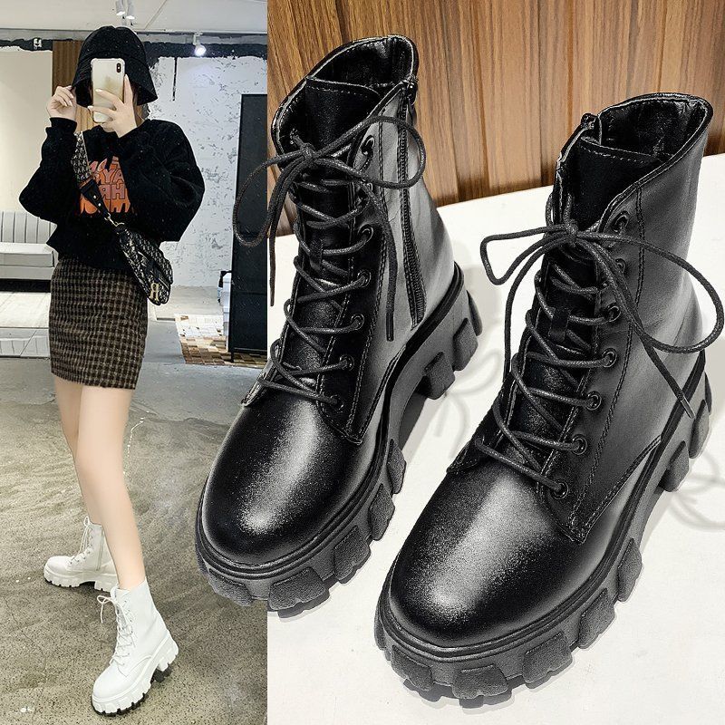 Wenkouban Christmas Gift New Thick-soled Genuine Leather Women's Boots Fashion Zipper Convenient Short Boots Autumn Winter Warm Casual Women's Work Boots