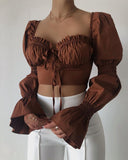 Graduation Gifts Puff Long Sleeve Ruffle Lace-up T-Shirt Elegant Fashion Women Square Collar Bustiers Crop Tops Autumn Winter Clothes