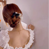Wenkouban Fashion Big Pearl Lace Ribbon Bow Hair Sticks For Women Hair Accessories Korean U Metal Ponytail Holder Simple Hairpin Headwear