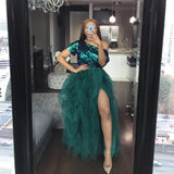 Hot Sale High Slit Tulle Tutu Skirts Extra Puffy Ball Gown Prom Dresses Hi Slit Women Long Skirt Party Gown NO TOP