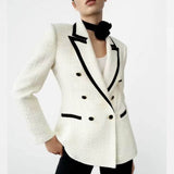 Women's 2022 Fall New Hit Color Trim Texture Solid Color Suit Jacket Fashion Temperament All-match Female Chic Blazer