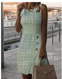 Wenkouban  Summer New Sleeveless Printed Green Button Casual Dress