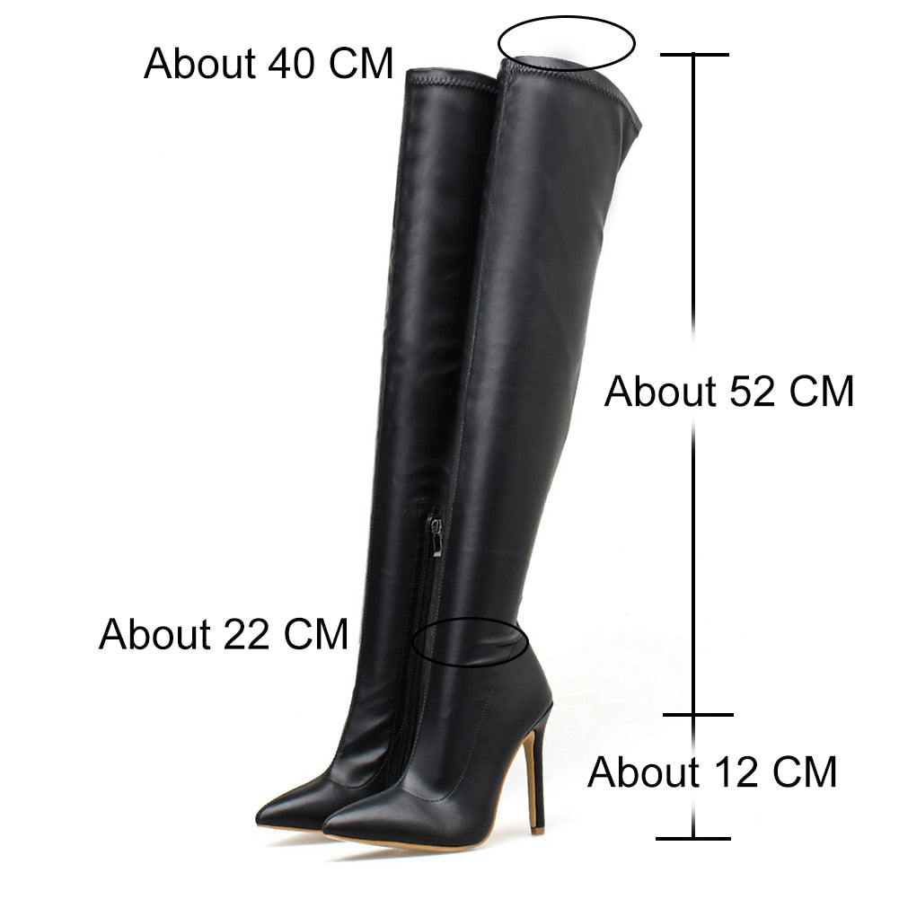 INS Hot Sale Pointed Toe Thin High Heels Over The Knee Thigh High Boots For Women Long Boots With Zipper Size 42