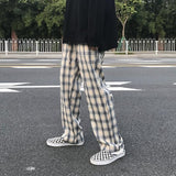 Wenkouban Back To School  Plaid Pants Men Streetwear Baggy Fashion Wide Leg Checked Trousers Male Summer Loose Casual Harajuku Korean Streetwear
