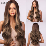 Long Ombre Brown Light Ash Platinum Blonde Wavy Wigs Cosplay Party Synthetic Wig for Women High Temperature Fibre