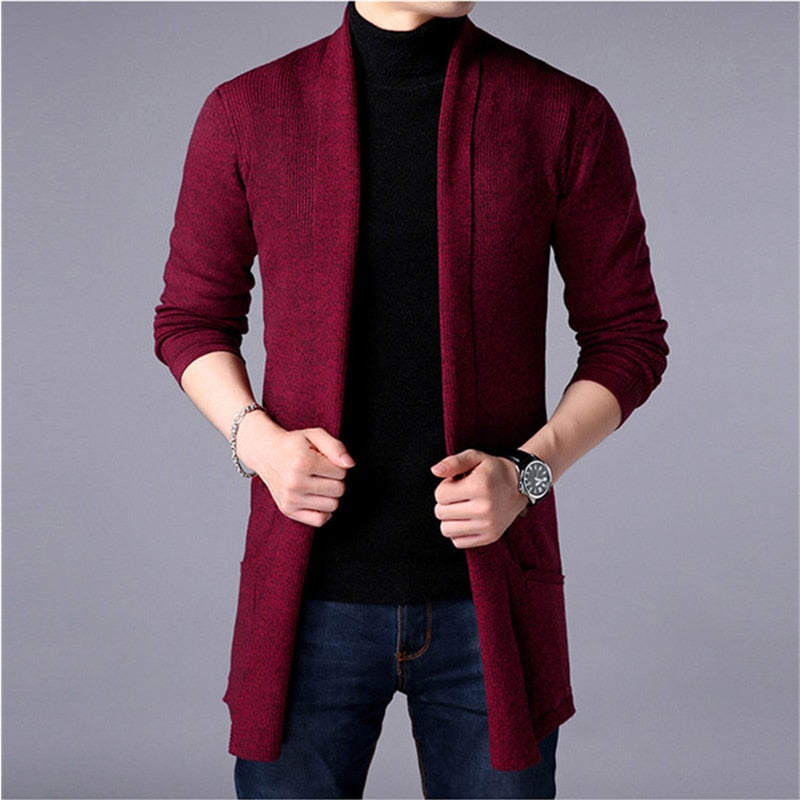Sweater Coats Men New Fashion 2020 Autumn Men's Slim Long Solid Color Knitted Jacket Fashion Men's Casual Sweater Cardigan Coats