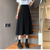 Wenkouban   Graduation Gifts Casual Lace-up Women Pleated Mid-length Skirts 2023 Summer High Waist Female A-line Long Skirts Elegant Loose Skirts