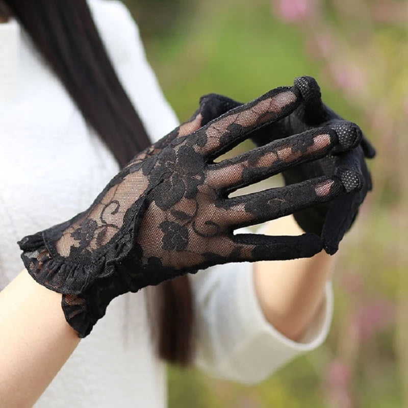Christmas Gift Fashion Sexy Lace Touch Screen Gloves Summer Sunscreen Ladies Anti-UV Driving Anti-Skid Cycling Lace Lotus Leaf Gloves