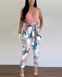 Wenkouban Women 2 Pieces Set Summer Plain Ruched Top Floral Print Pants Colorblock With Belt 2023 Femme Casual Outfits y2k