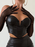 Wenkouban Sexy Ladies Ank Top Motorcycle Style Low-Cut Black PU Leather Corset Sling Tanks Tops Women Vest Femme Womens Clothing