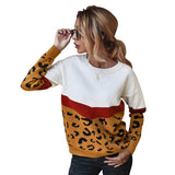 Wenkouban Ladies Leopard Patchwork Autumn Winter Sweater Women Tops Full Sleeve Knitted Jumper Pullovers Sweaters Female Pull Knitwear