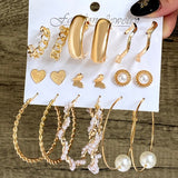 Wenkouban Fashion Pearl Hoop Earring Set For Women Jewelry Vintage Big Geometric Circle Piercing Earings Punk Gold Metal Jewelry Dropship