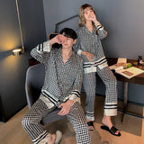 Wenkouban Autumn High Quality Women's Pajamas Set Luxury Style Geometric Print Sleepwear Silk Like Casual Homewear Nightwear Femme