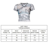 Wenkouban Print Mesh Crop Top Summer Woman Half Sleeve Tie Dye Pink Tshirts Streetwear Sexy Round Neck Slim See Through Graphic Tees