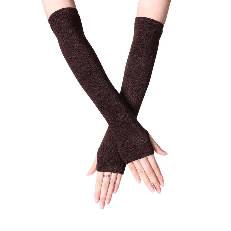 Christmas Gift Fashion Women Lady Striped Elbow Gloves Warmer Knitted Long Fingerless Gloves Elbow Mittens Christmas Accessories Gift