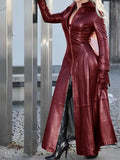 Wenkouban 2022 hot-selling fashion long pu stand collar leather jacket in stock