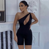 Wenkouban   Sexy Hollow Out Bodysuit Women Off Shoulder Single Strap Jumpsuit 2022 Summer Fashion Slim Solid Color Sleeveless Playsuit