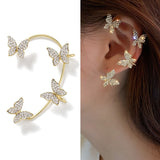 Wenkouban Crystal Butterfly Tassel Ear Cuff Earrings for Women Gold Silver Color No Pierced Ear Clip Hook Fashion Party Jewelry 2022
