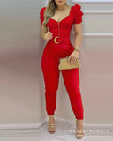 Wenkouban new women's temperament red V-neck casual one-piece suit