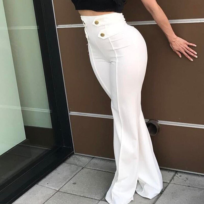 Graduation Gifts  2022 Autumn Casual Women Trousers Fashion Leggins Houndstooth Print Buttoned High Waist Wide Leg Tailored Pants