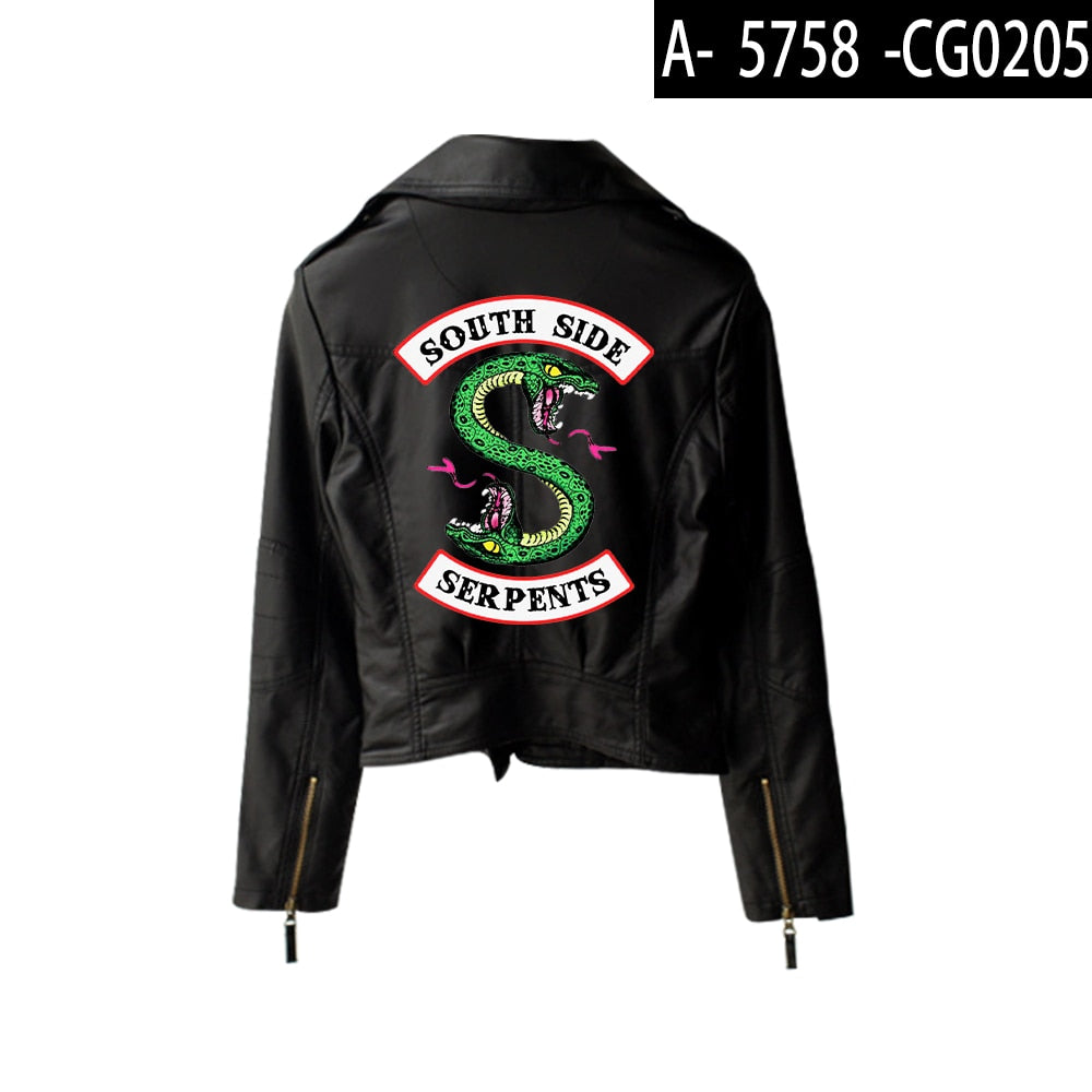 Wenkouban 2023 New Riverdale PU Jackets Printed Southside Riverdale Serpents Jacket Women Riverdale Serpent Streetwear Leather Jacket