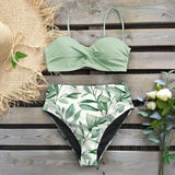 Wenkouban Sexy Leaf Print Bikini Female Swimsuit Women Swimwear Thong Push Up Bikinis Set High Waist Swimming Suits for Bathing Suit