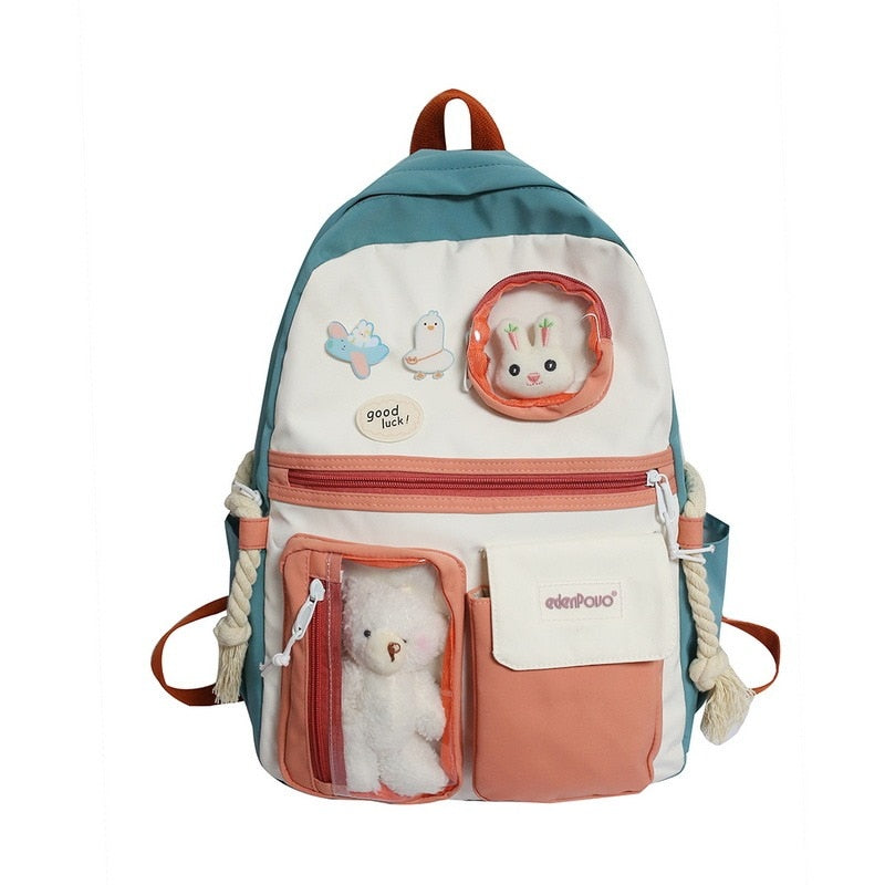 Wenkouban 2023 Buckle Badge Women's Backpack Candy Color Fashion Cute Schoolbag Shoulder Student Bag Teenage Girl College School Backpacks