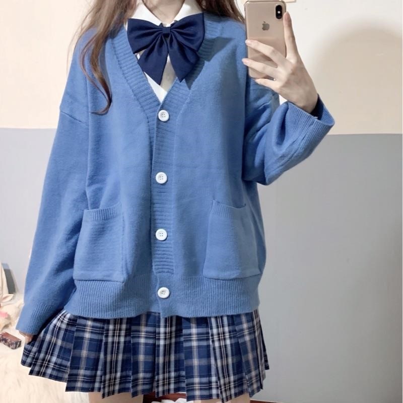 Japanese style sweater spring autumn V-neck cotton knitted sweater JK uniform cardigan multicolor Cosplay women's wear