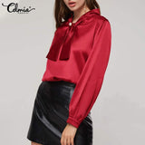 Women Elegant Satin Blouse 2022 Fashion Bow Tie Office Tops Long Sleeve Casual Autumn Slik Shirts Oversized Party Blusas
