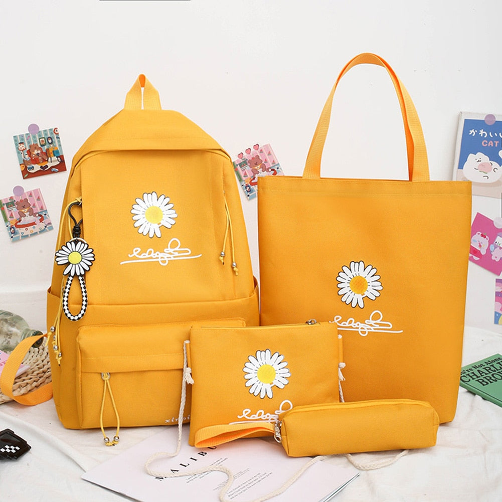 Wenkouban 4Pcs/Set Women School Backpacks Schoolbag Daisy Canvas For Teenagers Girls Student Book Bag Boys Satchel Bolsas Mochilas Sac New