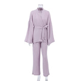 Wenkouban 100% Cotton Women's Nightgown Robe Pajama Sets Flare Nightgown Trouser Suits Drop Sleeves Set Woman 2 Pieces Bathrobe For Women