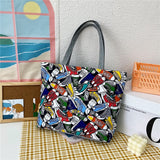 Wenkouban  Fashion Folding Women Big Size Handbag Tote Ladies Casual Flower Printing Canvas Graffiti Shoulder Bag Beach Bolsa Feminina