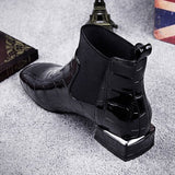 Wenkouban 2023 Chic Women Boots Shiny Pu Leather Autumn Winter Shoes Spuare Toe Block Heels Ankle Boots Female Botas Zapatos Mujer