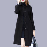 Wenkouban Fashion Ladies Wool Coat New Autumn Winter Mid-Length Single-Breasted Slim Blended Woolen Overcoat Red Blue Black Women Jacket