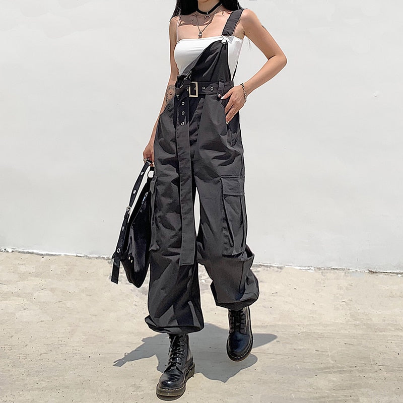 Wenkouban  Graduation Gifts Gothic Black Overalls Womens Cargo Pants Sling Bow Belt Dungarees Wide Leg Pants Casual Trousers Oversized