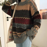 Wenkouban Women Vintage Sweater Knitted Jumper College Loose Winter Striped Jumper Pullovers Korean Knitwear Autumn Casual Tops Femme 2022