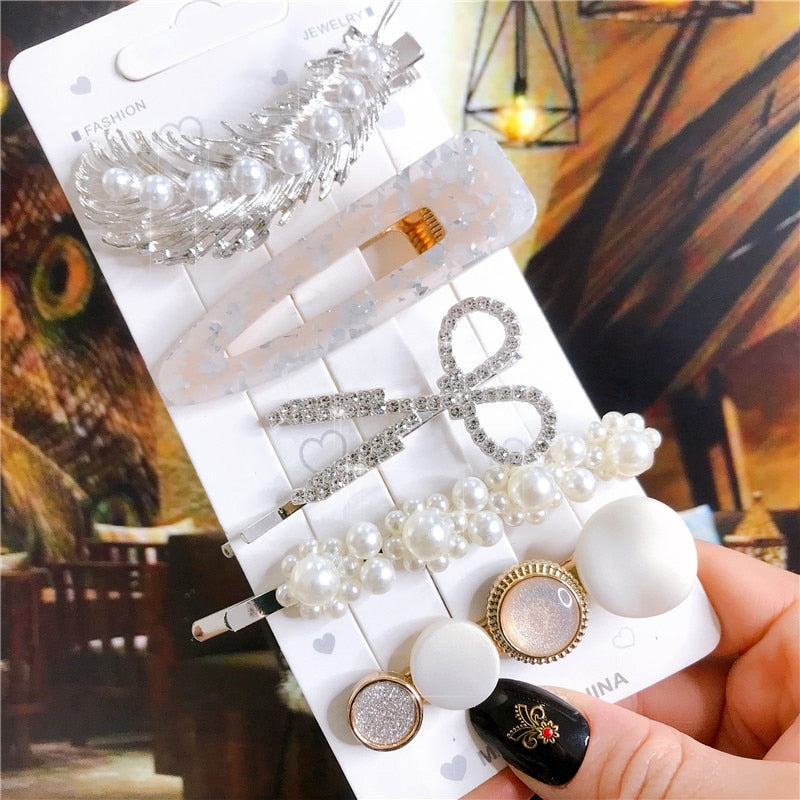Wenkouban New 2022 Hair Accessories Set For Women Fashion Crystal Simulation Pearl Hair Clips Headwear Jewelry 5PCS Hairpins Ornaments
