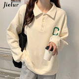 Wenkouban Autumn Polo Women Hoodies Korean Fashion Streetwear Casual Loose Cool Buttons Letter Print Gray White Black Sweatshirt