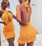 Wenkouban  Backless Tie Up Short Wrap Bodycon Sundress Women Sexy Cross Halter Mini Sheath Dress Party Ladies Cutout Front Dress