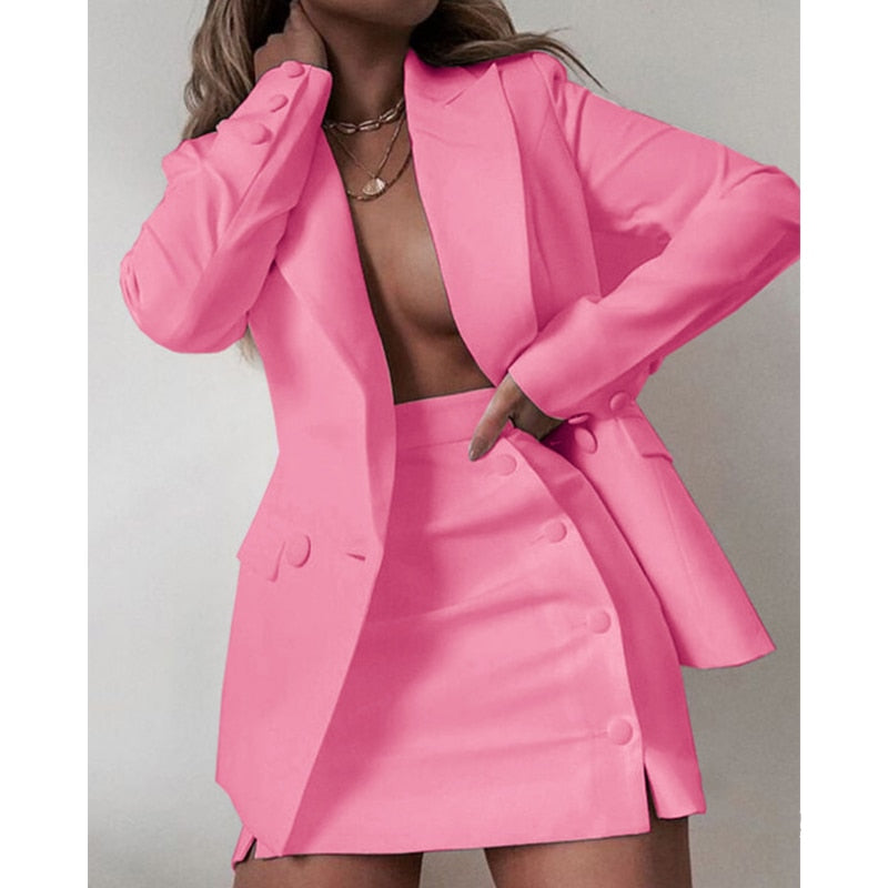 Wenkouban 2023 New Fashion 2 Piece Set Women Streetwear Candy Colour Basic Blazer Sets Coat + Shorts Slim Suit Jacket
