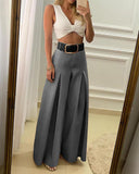Wenkouban 2022 Women鈥榮 Long Trousers Elegant Ladies Office Wear Casual Slim Fit High Waisted Ruched Pleated Wide Leg Pants Without Belt