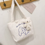 Wenkouban  Women's Bag New Plush Tote Bag For Women  Cartoon Embroidery Handbag Women Shoulder Bag Shopper Bag Winter Bags Bolsa Mujer